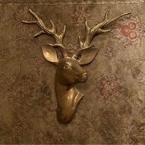 Very Large Brass Deer with Antlers 70s Brass Wall Hanging